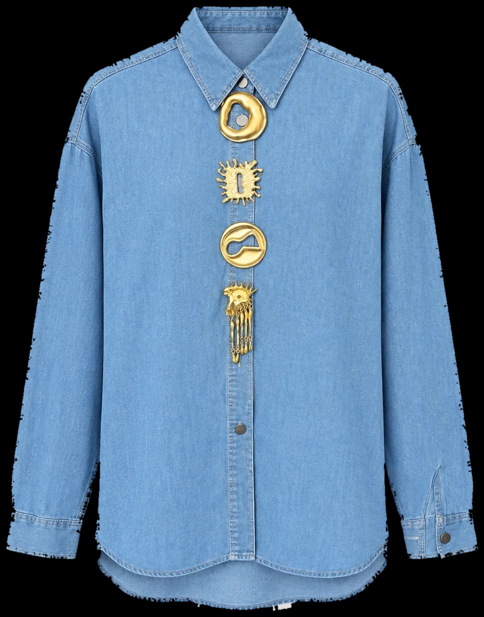 Brooch Denim Shirt in Mid denim