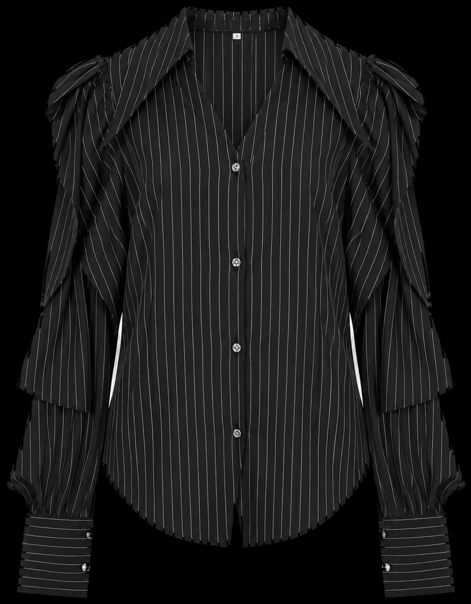 Tiered Sleeve Shirt in Black pinstripe
